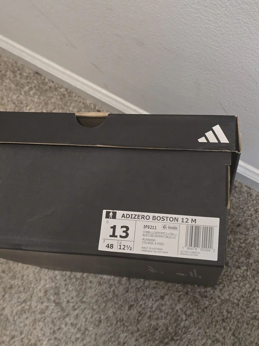 adidas Adizero Boston 12 M Shoe Box - Black & White Light Used No Insoles